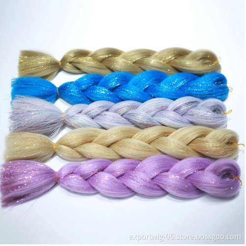 Jumbo Braiding Hair With Glitter Hair Tinsel 24inch Festival Party Decoration Hairstyle Synthetic Fiber Braid Hair Extensions